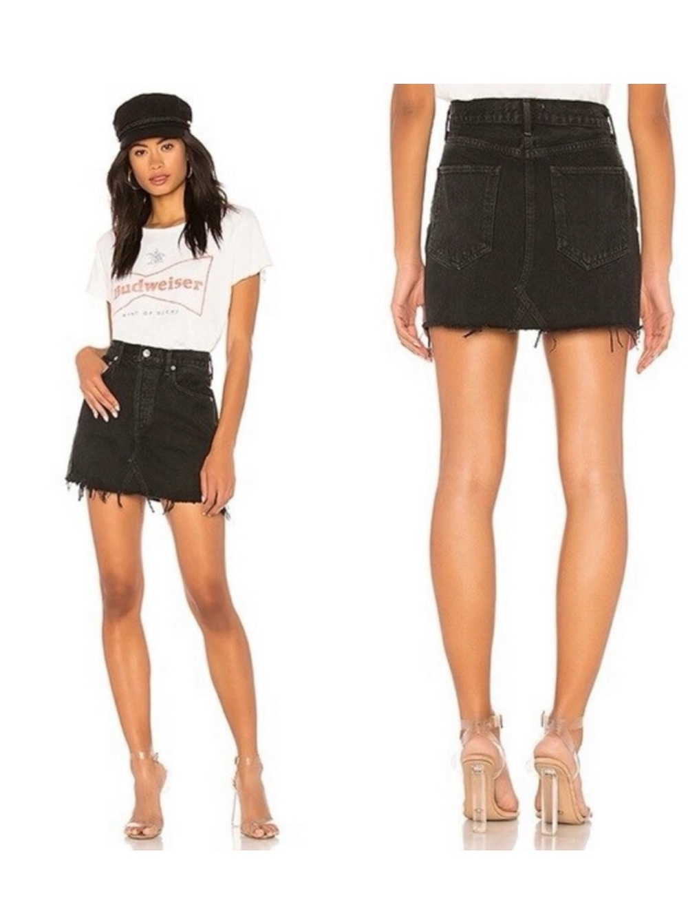 Agolde Black Distressed Denim‎ Mini Skirt